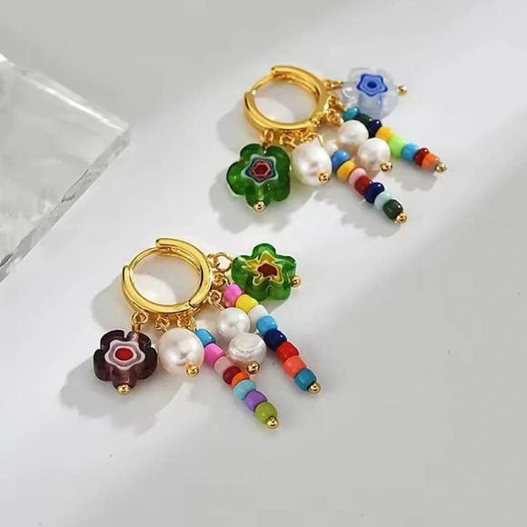 Sasha Flower Multicolor Hoop Earrings - Picture 1 of 4